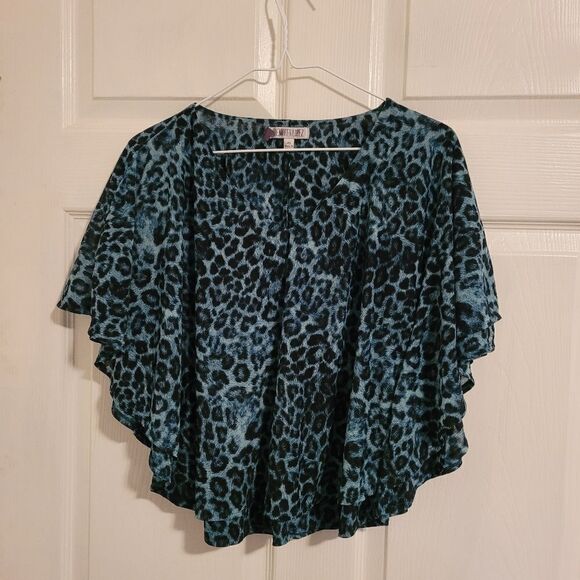Jennifer Lopez Green  Leopard print poncho style top - Picture 1 of 6